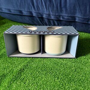 Two Artisan Speckled Ceramic Coffee Mug Rustic Stoneware Cup Blue & Cream Dipped